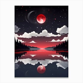 Red Moon Reflected In Water Canvas Print