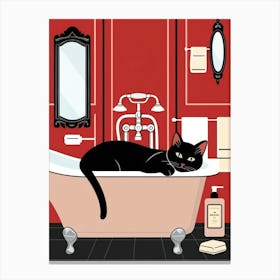 Black Cat In Bathtub Canvas Print