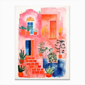 A House In Santorini, Abstract Risograph Style 3 Canvas Print