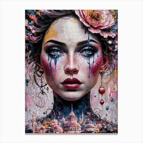 Woman With Flowers On Her Head Canvas Print