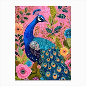 Floral Folky Peacock  1 Canvas Print
