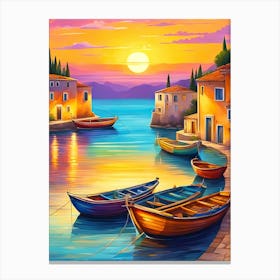 Sunset Boats On The Water Canvas Print