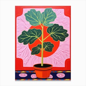 Pink And Red Plant Illustration Fiddle Leaf Fig 2 Canvas Print