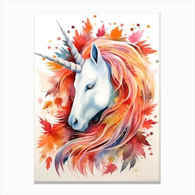 Unicorn Watercolour In Autumn Colours 0 Canvas Print