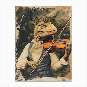 Dinosaur Playing Violin Retro Collage 2 Canvas Print