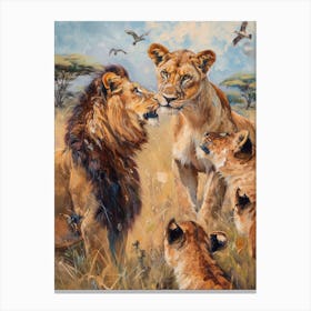 African Lion Interaction With Other Wildlife Acrylic Painting 2 Canvas Print