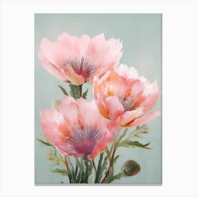 Proteas Flowers Acrylic Painting In Pastel Colours 3 Canvas Print