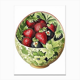 Bowl Of Strawberries, Fruit, Vintage Botanical 3 Canvas Print