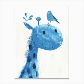 Small Joyful Giraffe With A Bird On Its Head 13 Canvas Print