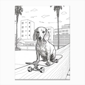 Dachshund Dog Skateboarding Line Art 2 Canvas Print