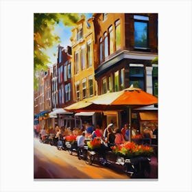 The city of Amsterdam, Netherlands, streets, cafes, passing by, the beauty of summer, oil colors..32 Canvas Print