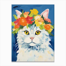 Selkirk Rex Cat With A Flower Crown Painting Matisse Style 3 Canvas Print