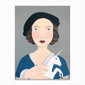 Woman And Unicorn Canvas Print