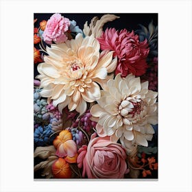 Flowers On A Black Background Canvas Print