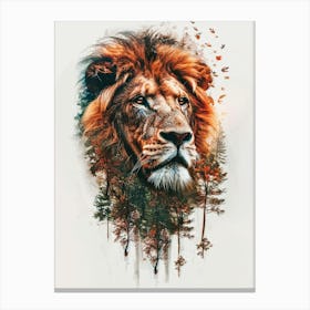 Double Exposure Realistic Lion With Jungle 12 Canvas Print