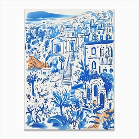 Italy, Amalfi Coast Cute Illustration In Blue 3 Canvas Print