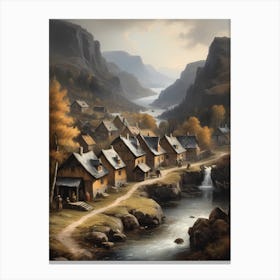 In The Wake Of The Mountain A Classic Painting Of A Village Scene (29) Canvas Print