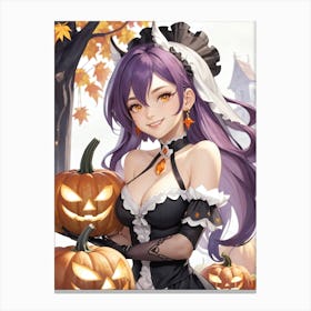 Sexy Girl With Pumpkin Halloween Painting (31) Canvas Print