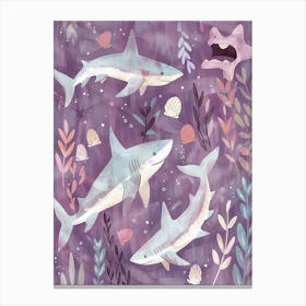 Purple Shark In The Waves Illustration 2 Canvas Print