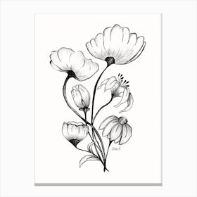 Black And White Bouquet Lineart  Canvas Print