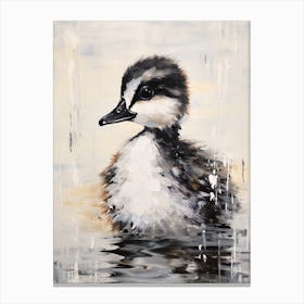 Black & White Duckling Floating On The Lake Canvas Print
