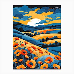 Cartoon Poppy Field Landscape Illustration (77) Canvas Print