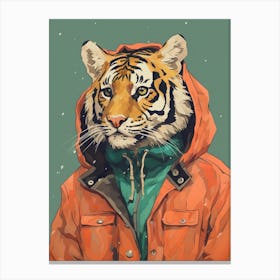 Tiger Illustrations Wearing A Raincoat 3 Canvas Print