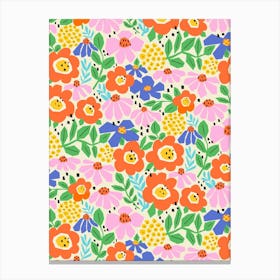 Abstract Paper Cut Flower Garden - Bright Rainbow Canvas Print