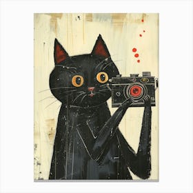 Black Cat With Camera Canvas Print