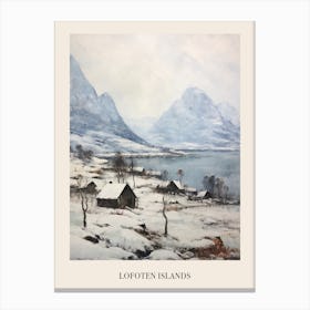 Vintage Winter Painting Poster Lofoten Islands Norway Canvas Print