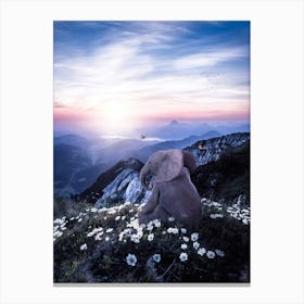 Baby Elephant Looking Mountains 1 Canvas Print