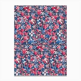 Colorful Little Flowers Navy Canvas Print