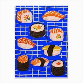 Sushi On A Blue Background Canvas Print