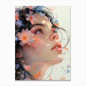 Girl With Flowers On Her Head Canvas Print