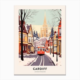 Vintage Winter Travel Poster Cardiff United Kingdom 2 Canvas Print