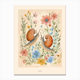 Folksy Floral Animal Drawing Snail 2 Poster Canvas Print