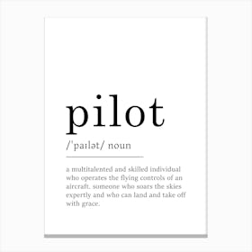 Pilot Definition Poster - Dictionary 1 Canvas Print