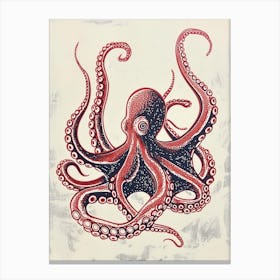 Sepia Red & Navy Octopus Canvas Print