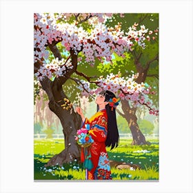 Asian Girl In Kimono Canvas Print