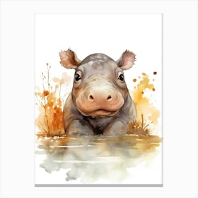 Hippopotamus Watercolour In Autumn Colours 3 Canvas Print
