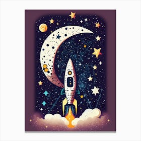 Retro Rocket and Moon, Nostalgic Space Illustration. Leinwandbilder