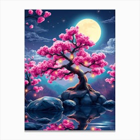 Sakura Tree With Moon Canvas Print