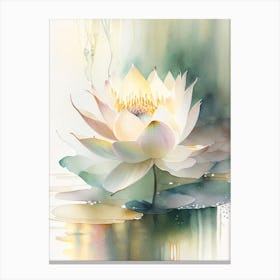 Blooming Lotus Flower In Lake Storybook Watercolour 7 Canvas Print