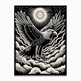 B&W Bird Linocut Golden Eagle 2 Canvas Print