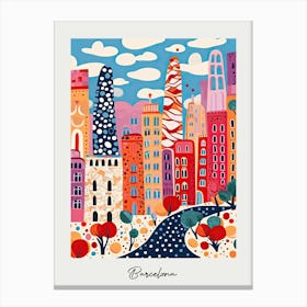 Poster Of Barcelona, Illustration In The Style Of Pop Art 4 Canvas Print