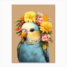 Bird With A Flower Crown Budgerigar 3 Canvas Print