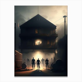 Zombies In Front Of A House Canvas Print