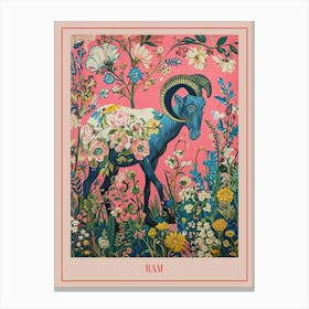 Floral Animal Painting Ram 2 Poster Canvas Print