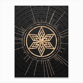 Geometric Glyph Symbol in Gold with Radial Array Lines on Dark Gray n.0211 Canvas Print