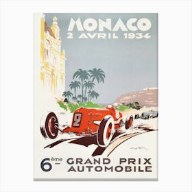 Vintage Monaco 2 Avril 1934 Canvas Print